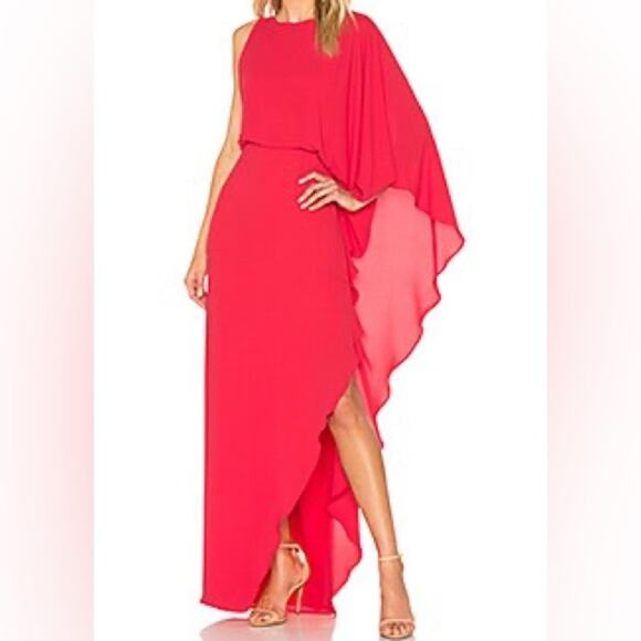 HALSTON HERITAGE One-Sleeve Cowl-Back Maxi Dress Rose Red Women’s Sz 0 - Picture 1 of 9